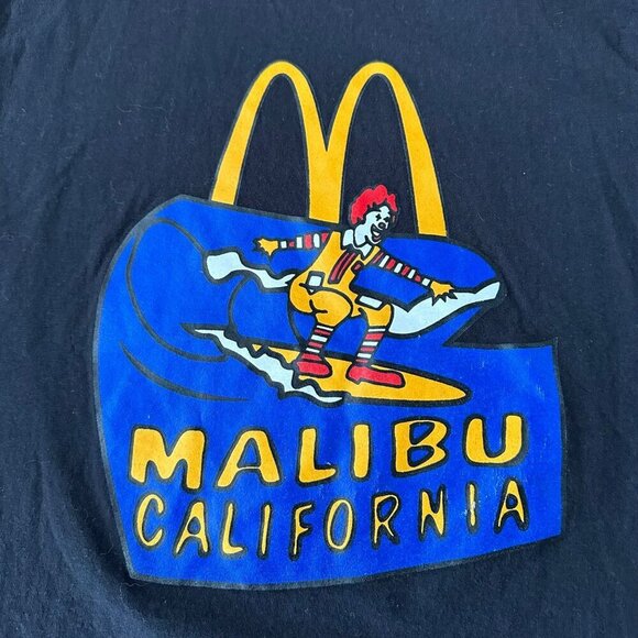 Champion Small Black Malibu California T Shirt Ronald McDonald Surfing Graphic - Picture 3 of 9